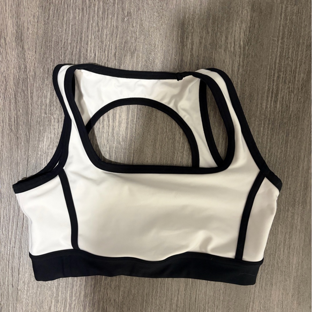 Abercrombie & Fitch White and Black High-Neck Sports Bra
